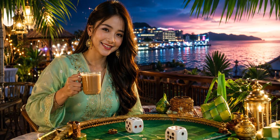 Suasana permainan perayaan Hari Raya dengan dadu dan kad di Malaysia